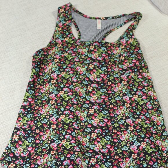 Xhilaration Navy Blue Floral and Striped Tank Top - Picture 1 of 4